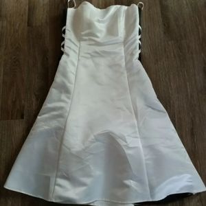 Vintage Jessica McClintock Gunne Ivory& Black side trim Strapless Dress 9/10